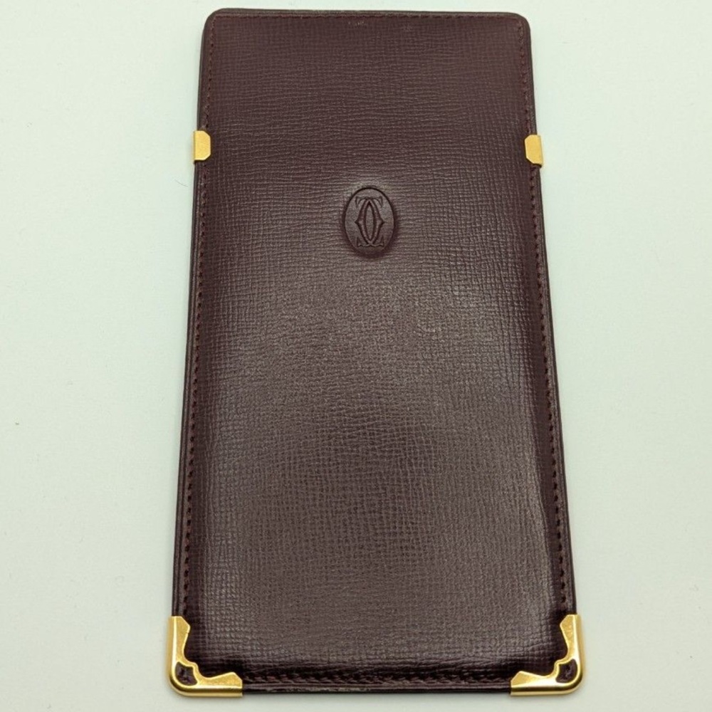 Brown Leather Card Holder with Gold Accents